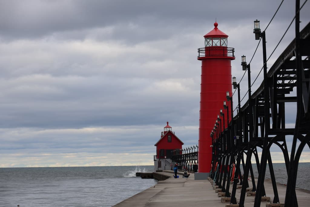 Grand Haven South Pier Lighthouse at sunset